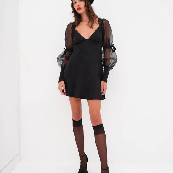 NWT For Love and Lemons Gabrielle Puff Sleeve Mini Dress - Picture 2 of 7